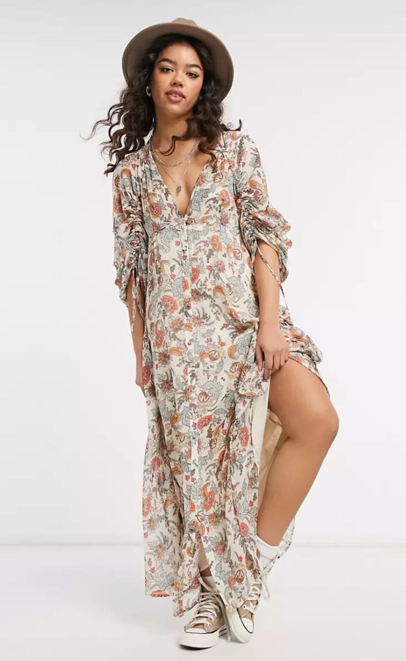 Free People Earth Folk Maxi Dress in Tea Combo